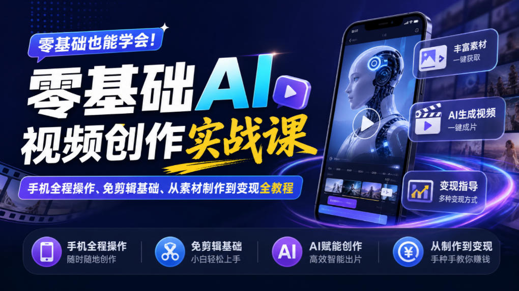 20260930222135723-6ac1e5d132bad9860df334fe4ea51605 零基础AI视频创作实战课|手机全程操作、免剪辑基础、从素材制作到变现全教程