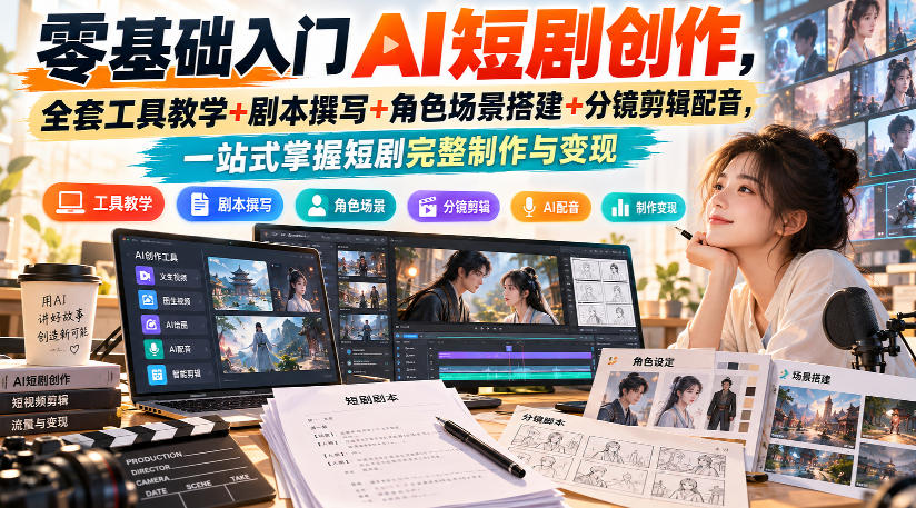 20260930222243381-e34815caa6882658ac2c00ccd889f5d3 零基础入门AI短剧创作,全套工具教学+剧本撰写+角色场景搭建+分镜剪辑配音,一站式掌握短剧完整制作与变现