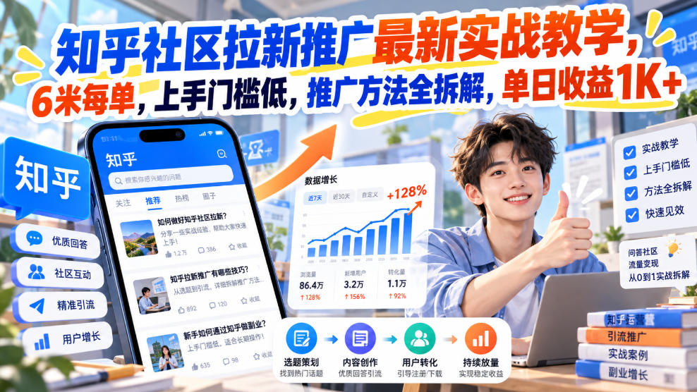 知乎社区拉新推广最新实战教学,6米每单,上手门槛低,推广方法全拆解,单日收益1K+!(更新0930)-优优云创网