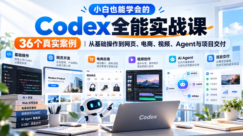 小白也能学会的Codex全能实战课|36个真实案例,从基础操作到网页、电商、视频、Agent与项目交付-优优云创网