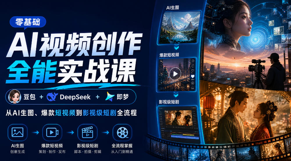 零基础AI视频创作全能实战课｜豆包+DeepSeek+即梦，从AI生图、爆款短视频到影视级短剧全流程-优优云创网
