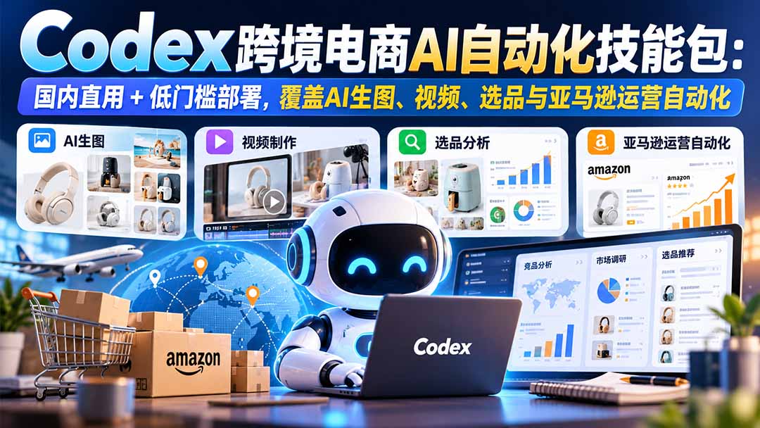 【无水印】Codex跨境电商AI自动化技能包:国内直用+低门槛部署,覆盖AI生图、视频、选品与亚马逊运营自动化-优优云创网