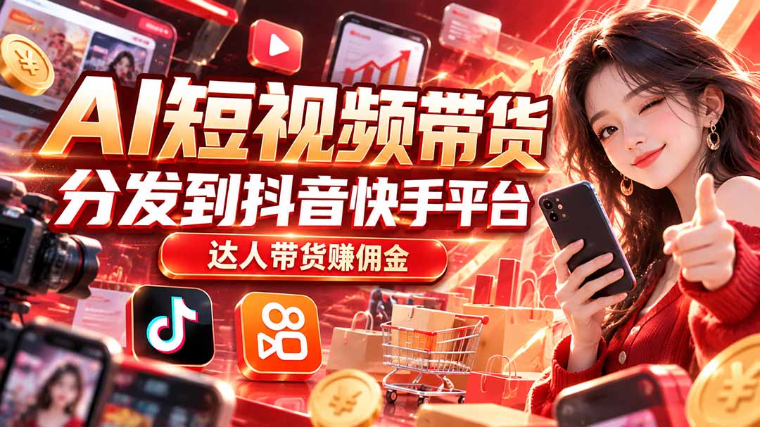 【AI短视频带货】分发到抖音快手平台，达人带货赚佣金-优优云创网