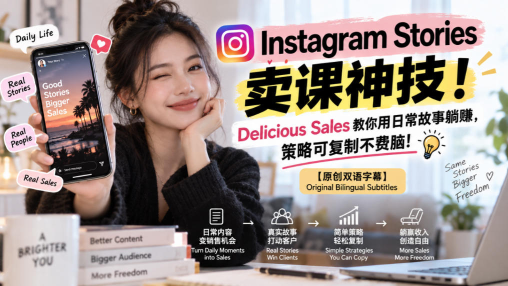 Instagram Stories卖课神技！Delicious Sales教你用日常故事躺賺，策略可复制不费脑！【原创双语字幕】-优优云创网