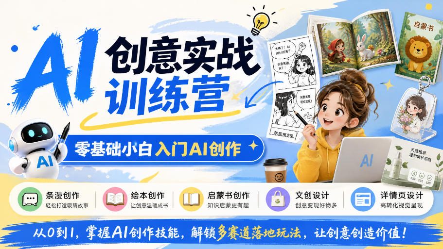AI创意实战训练营，零基础小白入门AI创作，解锁条漫、绘本、启蒙书、文创、详情页多赛道落地玩法-优优云创网