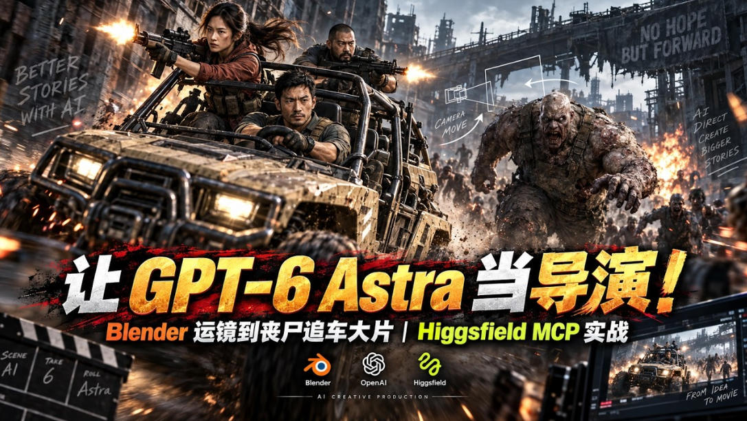 20261002124053618-8c4feb58298695a13f84137a2490ced5 让GPT-6 Astra当导演!Blender运镜到丧尸追车大片|Higgsfield MCP实战