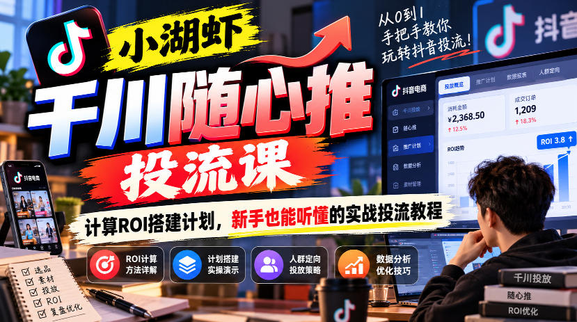 小湖虾千川随心推投流课，计算ROI搭建计划，新手也能听懂的实战投流教程-优优云创网