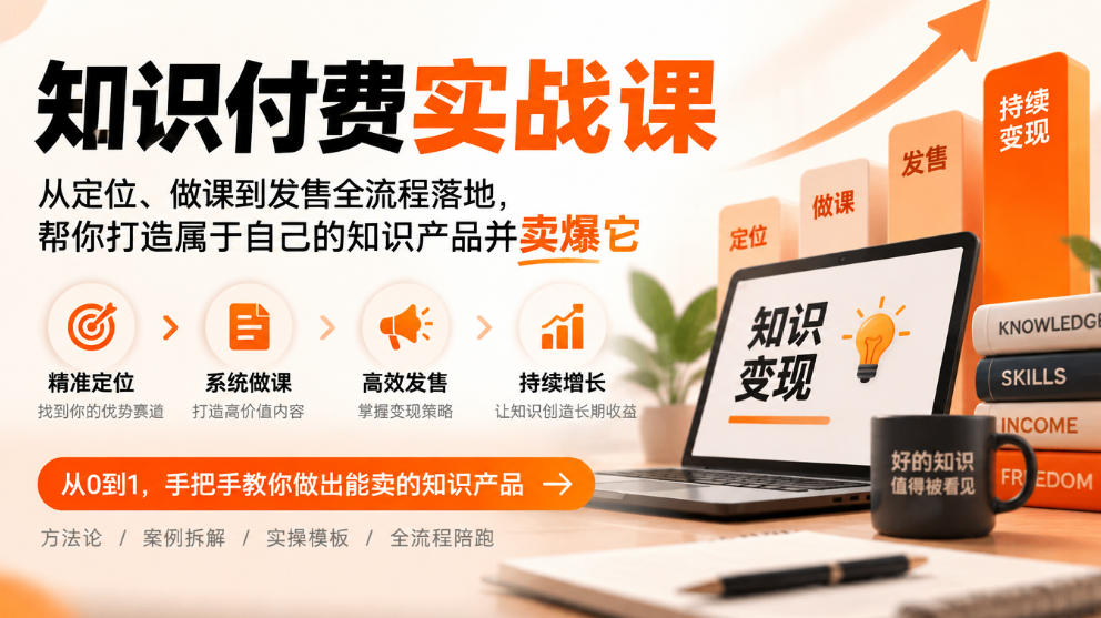 知识付费实战课：从定位、做课到发售全流程落地，帮你打造属于自己的知识产品并卖爆它-优优云创网