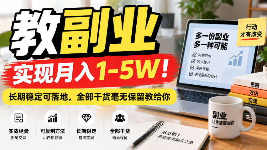 “教副业”实现月入1-5W！长期稳定可落地，全部干货毫无保留教给你【揭秘】-优优云创网