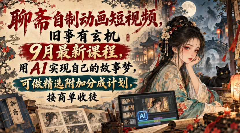 20261003142532307-996fa21c13964ed839ff68e260bc1927 聊斋自制动画短视频,旧事有玄机9月最新课程,用AI实现自己的故事梦,可做精选附加分成计划,接商单收徒