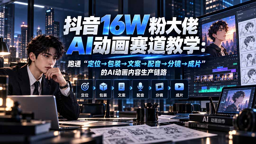 抖音16W粉大佬规则门禁AI动画赛道教学：跑通“定位→包装→文案→配音→分镜→成片”的AI动画内容生产链路-优优云创网
