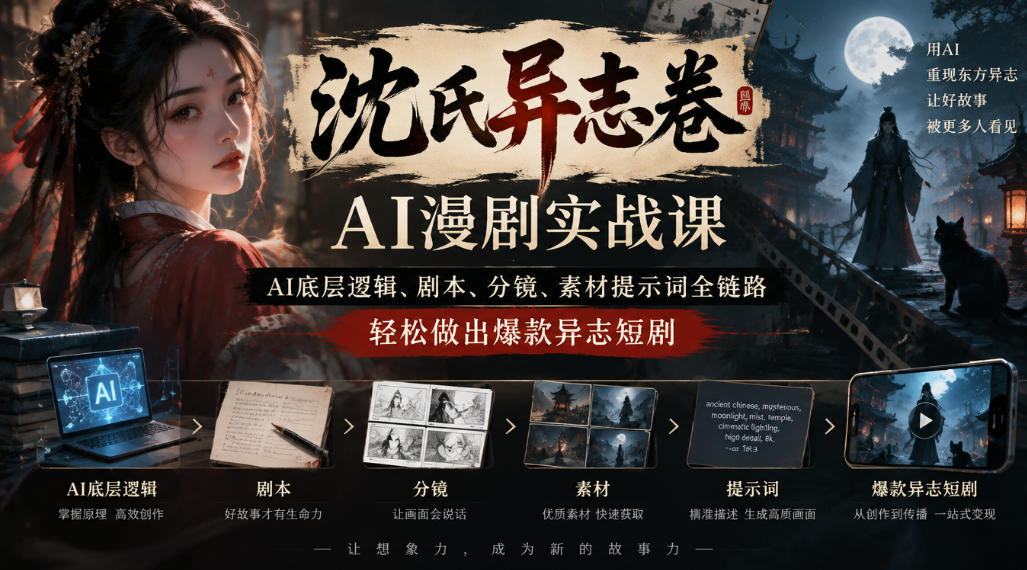 20261004143158660-ad504ef6d54878e5ec6a45840a962d30 沈氏异志卷AI漫剧实战课|AI底层逻辑、剧本、分镜、素材提示词全链路,轻松做出爆款异志短剧