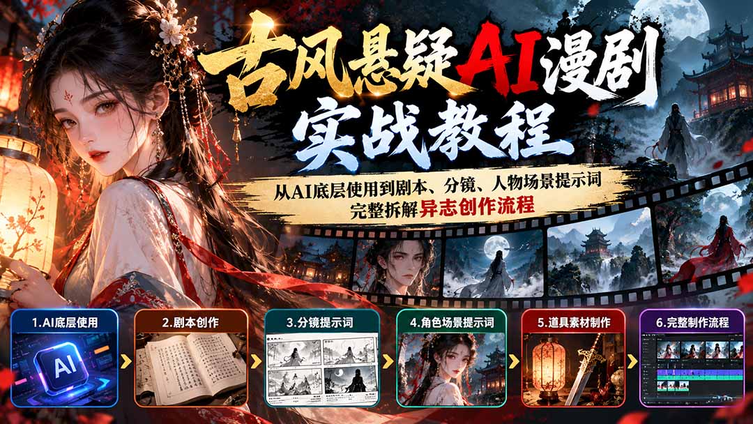古风悬疑AI漫剧实战教程：从AI底层使用到剧本、分镜、人物场景提示词，完整拆解异志创作流程-优优云创网