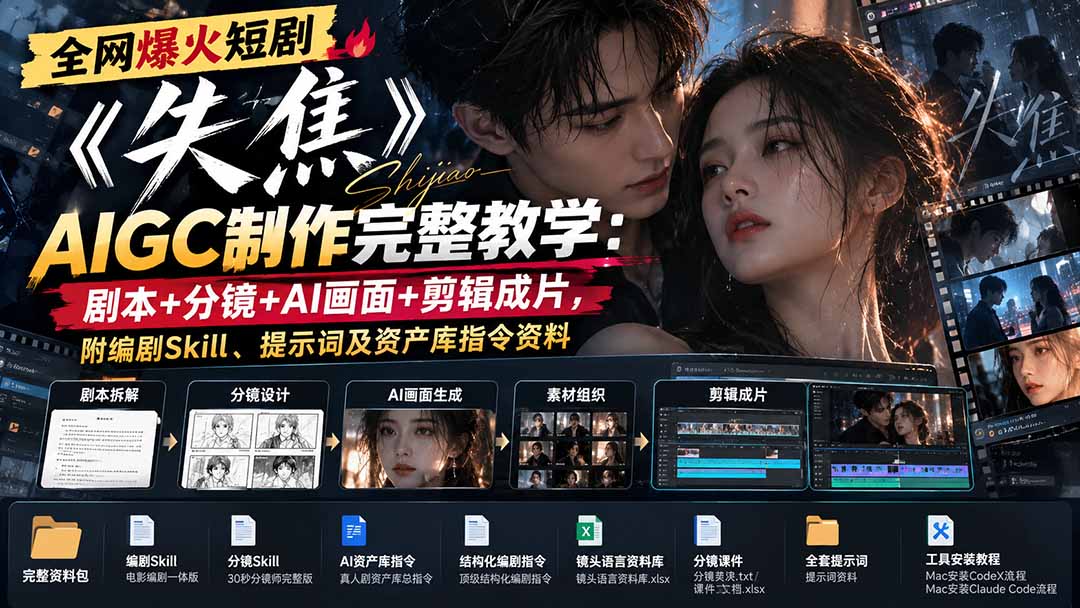 全网爆火短剧《失焦》AIGC制作完整教学：剧本+分镜+AI画面+剪辑成片，附编剧Skill、提示词及资产库指令资料-优优云创网