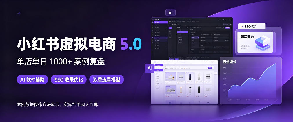 小红书虚拟电商5.0，单店单日1000+，AI软件+SEO收录，双重流量稳定出单【揭秘】-优优云创网