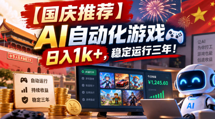 【国庆推荐】AI自动化游戏,日入1k+,操作简单,稳定运行三年!【揭秘】-优优云创网