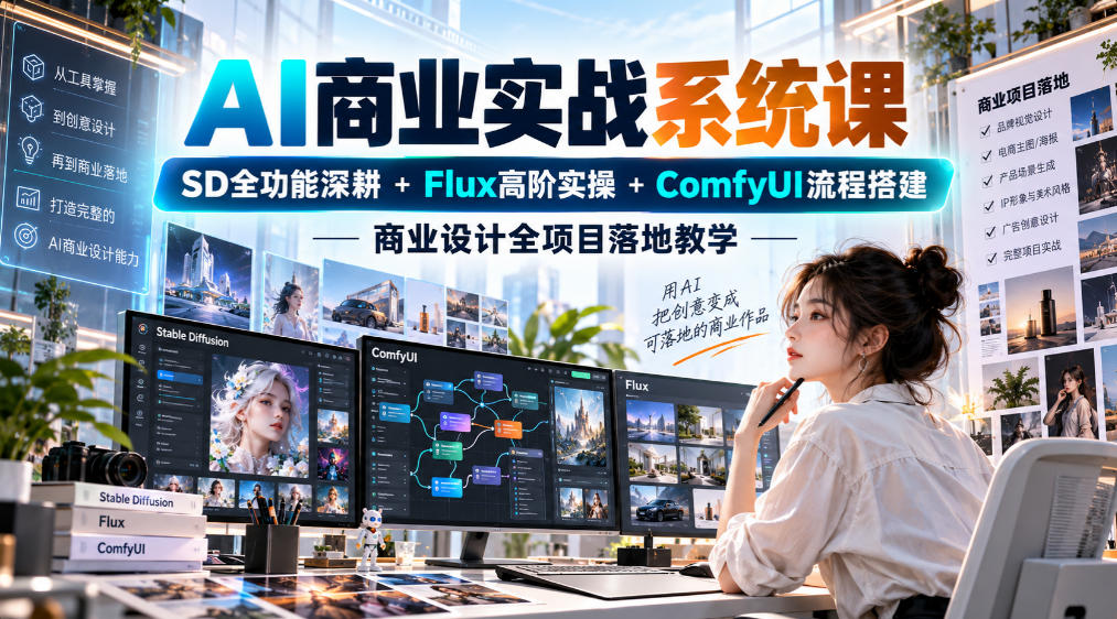 AI商业实战系统课|SD全功能深耕+Flux高阶实操+Comfyui流程搭建,商业设计全项目落地教学-优优云创网