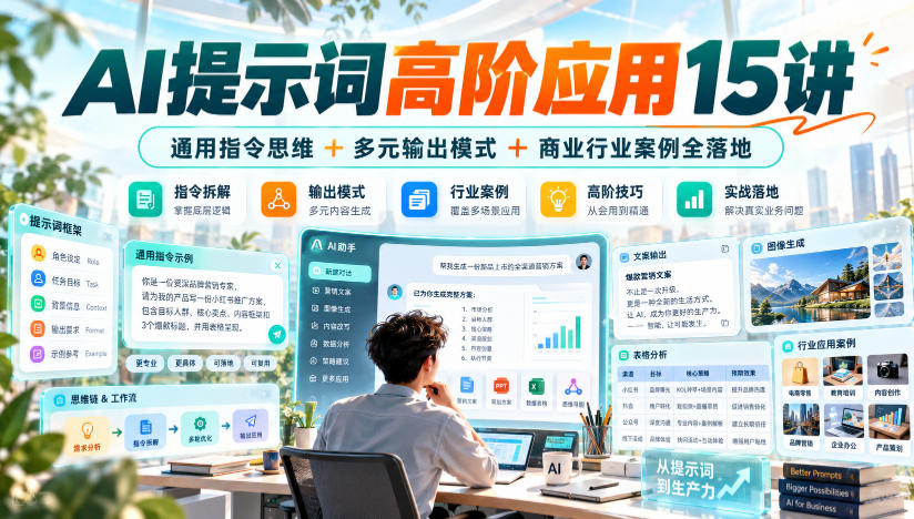 AI提示词高阶应用15讲|通用指令思维+多元输出模式+商业行业案例全落地-优优云创网