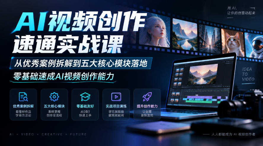 AI视频创作速通实战课|从优秀案例拆解到五大核心模块落地,零基础速成AI视频创作能力-优优云创网
