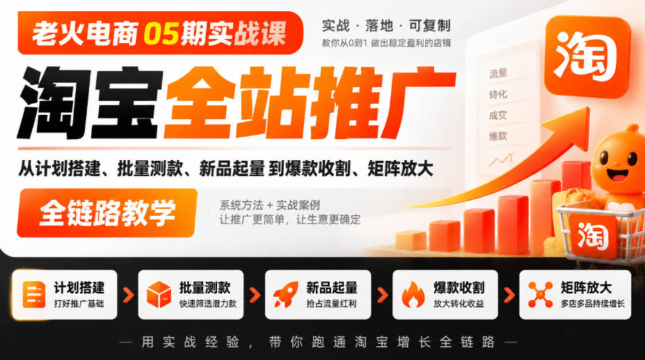 老火电商05期实战课|淘宝全站推广从计划搭建、批量测款、新品起量到爆款收割、矩阵放大全链路教学-优优云创网
