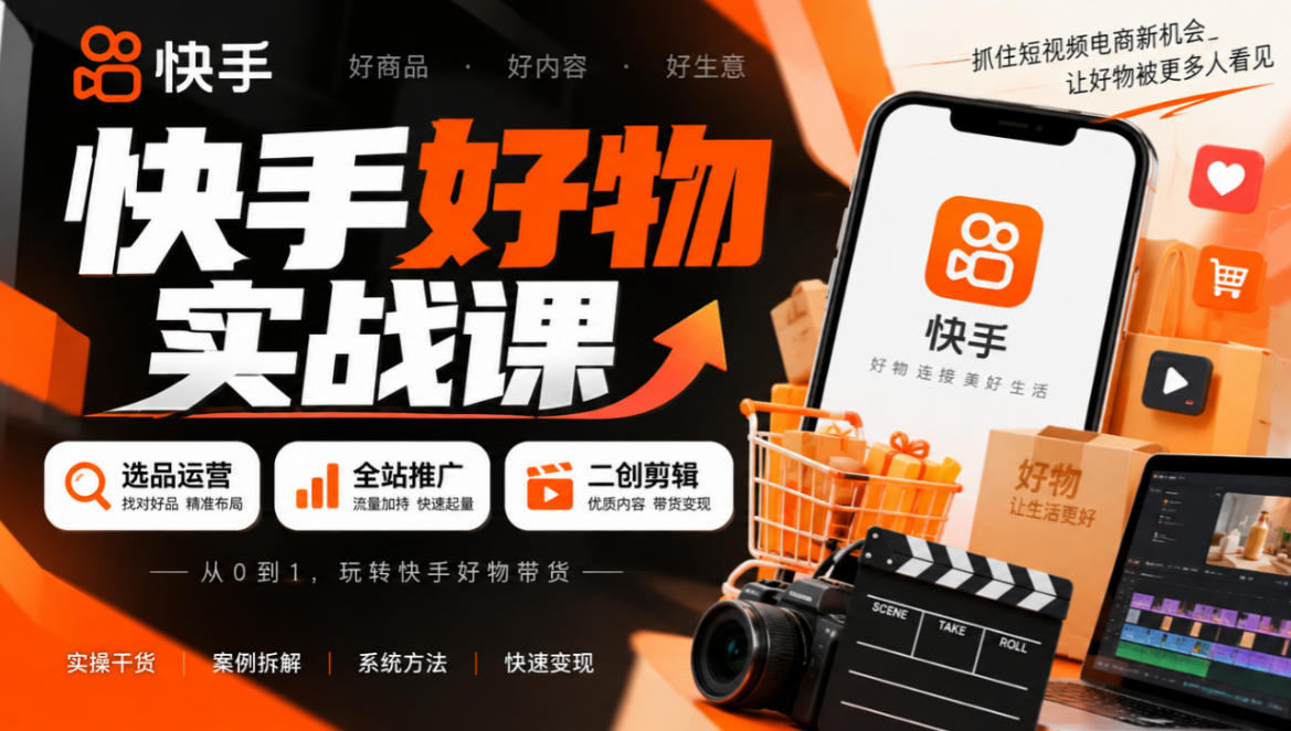 快手好物实战课|选品运营+全站推广+二创剪辑带货变现-优优云创网
