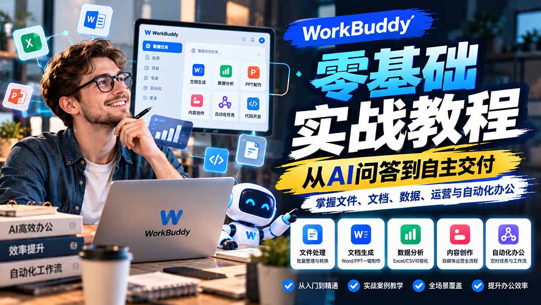 WorkBuddy零基础实战教程:从AI问答到自主交付,掌握文件、文档、数据、运营与自动化办公-优优云创网
