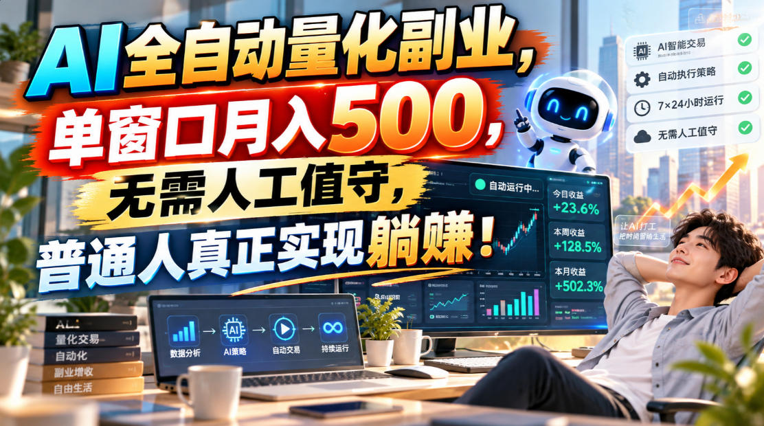 AI全自动量化副业,单窗口月入500,无需人工值守,普通人真正实现躺賺!-优优云创网