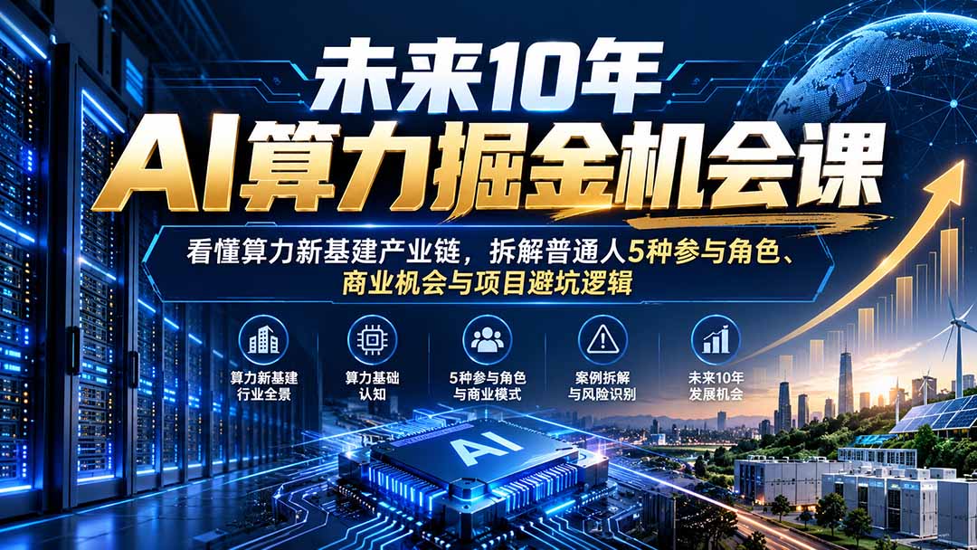 未来10年AI算力掘金机会课:看懂算力新基建产业链,拆解普通人5种参与角色、商业机会与项目避坑逻辑-优优云创网