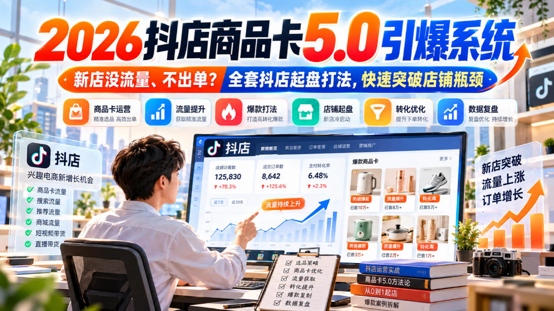 20261005221037290-eaae223ae2eb9df6a3d9a2b747eb6419 2026抖店商品卡5.0引爆店铺流量,新店没流量、不出单?全套抖店起盘打法,快速突破店铺瓶颈