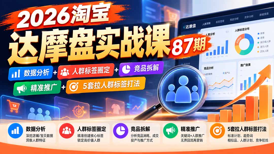 2026淘宝达摩盘实战课87期:数据分析+人群标签圈定+竞品拆解+精准推广+5套拉人群标签打法-优优云创网