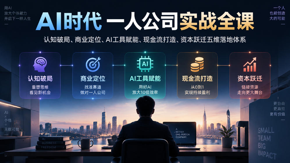 AI时代一人公司实战全课|认知破局、商业定位、AI工具赋能、现金流打造、资本跃迁五维落地体系-优优云创网