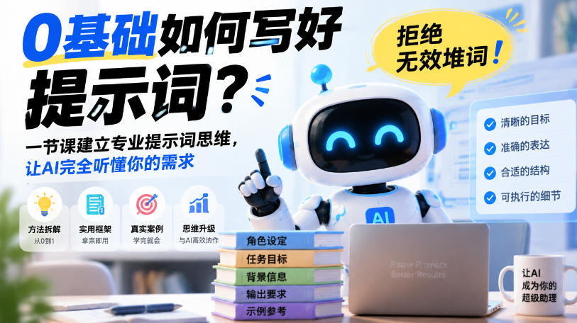 0基础如何写好提示词，拒绝无效堆词！一节课建立专业提示词思维，让AI完全听懂你的需求-优优云创网
