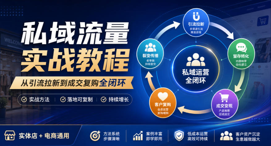私域流量实战教程,从引流拉新到成交复购全闭环,实体店电商通用-优优云创网