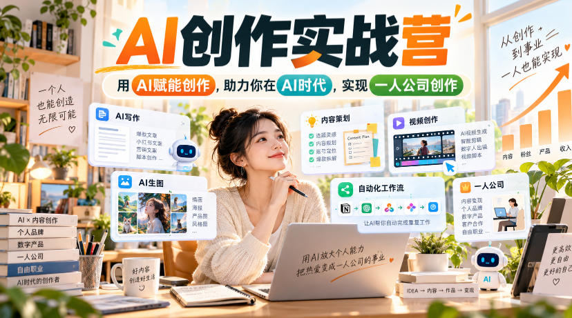 AI创作实战营,用AI赋能创作,助力你在AI时代,实现一人公司创作-优优云创网