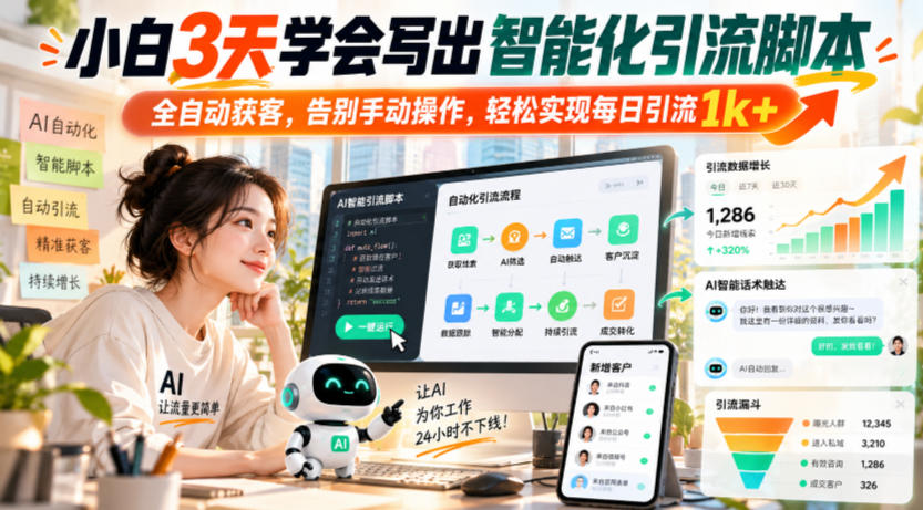 小白3天学会写出智能化引流脚本，全自动获客，告别手动操作，轻松实现每日引流1k+-优优云创网