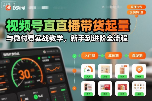 视频号直播带货起量与微付费实战教学，新手到进阶全流程(更新26年10月)-优优云创网