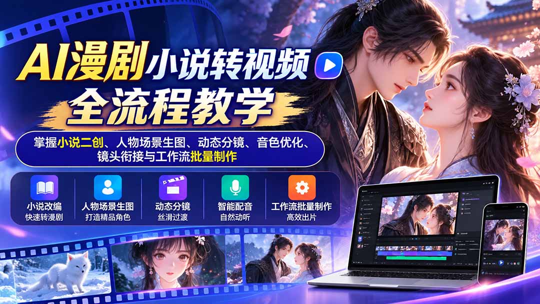 AI漫剧小说转视频全流程教学：掌握小说二创、人物场景生图、动态分镜、音色优化、镜头衔接与工作流批量制作-优优云创网