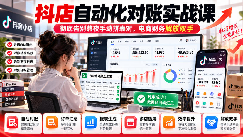 抖店自动化对账实战课，彻底告别熬夜手动拼表对，账电商财务解放双手-优优云创网