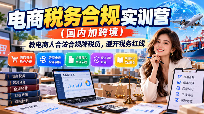 电商税务合规实训营(国内加跨境)，教电商人合法合规降税负，避开税务红线-优优云创网
