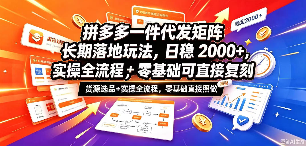 拼多多一件代发矩阵长期落地玩法，日稳入2k+，选品货源+实操全流程，零基础可直接复刻【拆解】-优优云创网