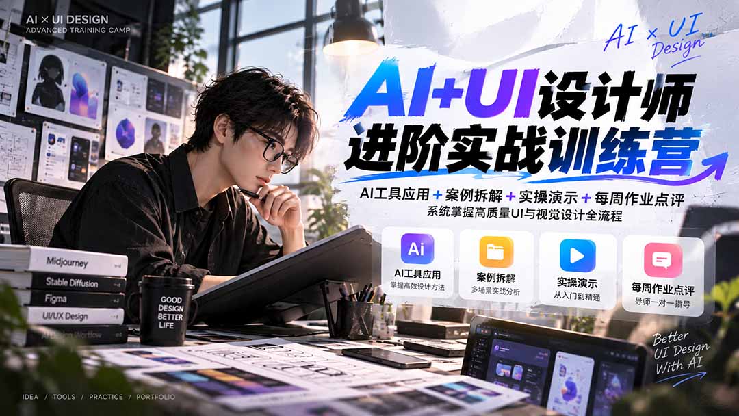 【无水印】AI+UI设计师进阶训练营-第4期：AI工具应用+案例拆解+实操演示+作业点评，掌握高质量UI与视觉设计全流程-优优云创网