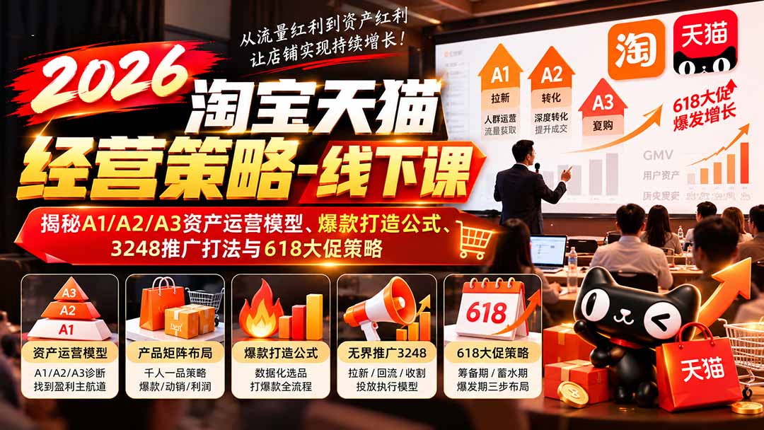 2026淘宝天猫经营策略-线下课：揭秘A1/A2/A3资产运营模型、爆款打造公式、3248推广打法与618大促策略-优优云创网