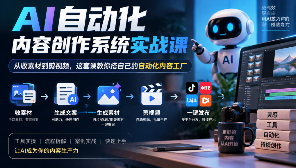 AI自动化内容创作系统实战课,从收素材到剪视频,这套课教你搭自己的自动化内容工厂-优优云创网