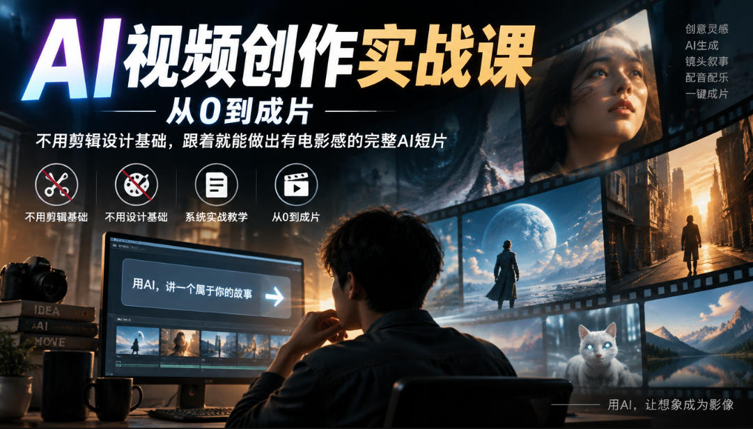 AI视频创作实战课,从0到成片,不用剪辑设计基础,跟着就能做出有电影感的完整AI短片-优优云创网