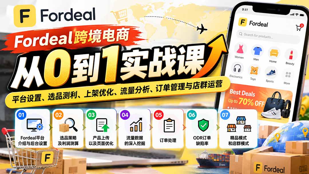 Fordeal跨境电商从0到1实战课：平台设置、选品测利、上架优化、流量分析、订单管理与店群运营-优优云创网