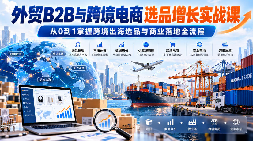 外贸B2B与跨境电商选品增长实战课，从0到1掌握跨境出海选品与商业落地全流程-优优云创网