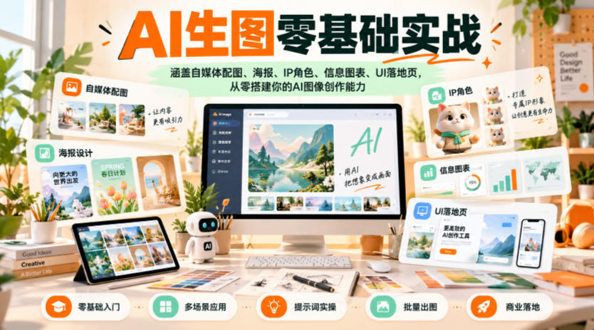 AI生图零基础实战，涵盖自媒体配图、海报、IP角色、信息图表、UI落地页，从零搭建你的AI图像创作能力-优优云创网