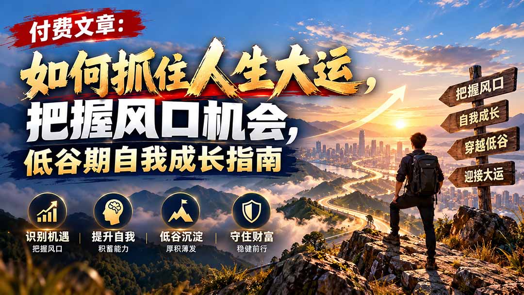 付费文章:如何抓住人生大运,把握风口机会,低谷期自我成长指南-优优云创网