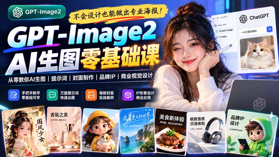 不会设计也能做出专业海报!GPT-Image2从零教你AI生图、提示词、封面制作、品牌IP与商业视觉设计-优优云创网