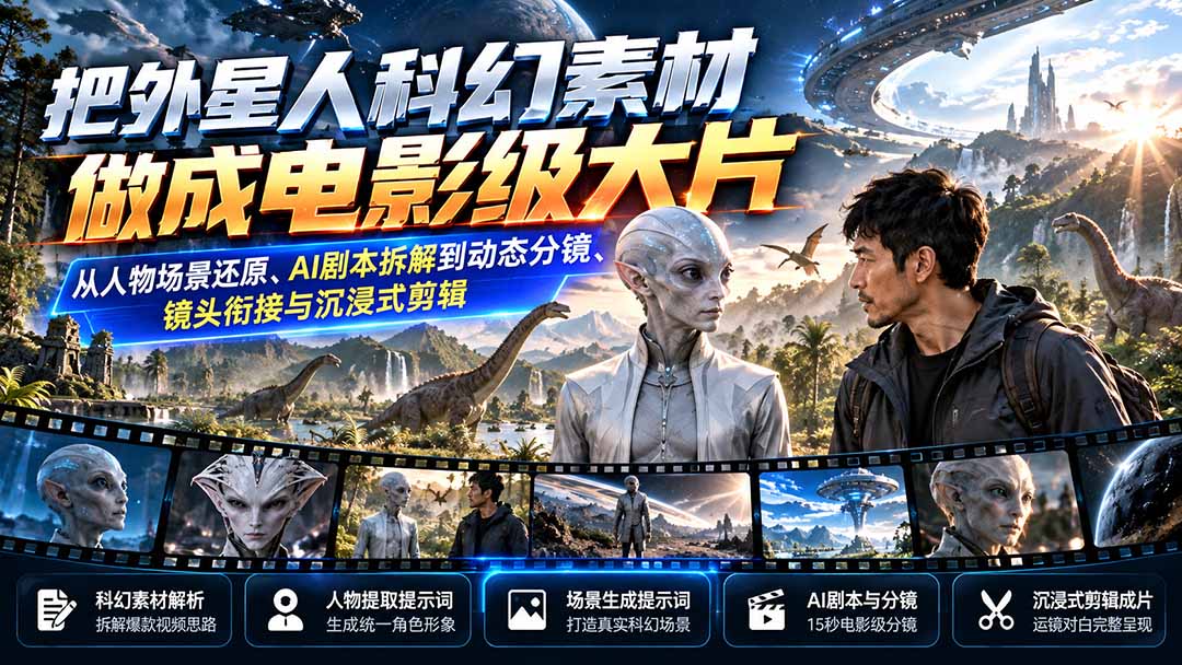 把外星人科幻素材做成电影级大片:从人物场景还原、AI剧本拆解到动态分镜、镜头衔接与沉浸式剪辑-优优云创网